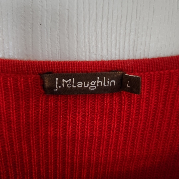 J. Mclaughlin Women Red Sz Large 100% Italian Merino Wool Tiered Sleeve Sweater - Picture 4 of 6